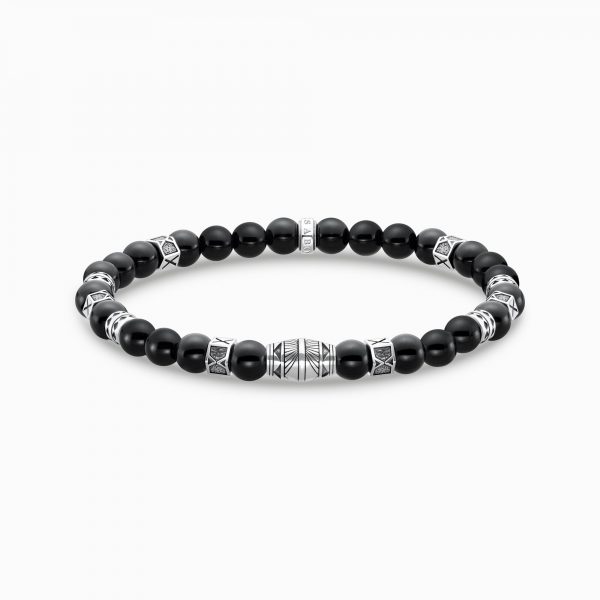 Bracelet avec noires beads de onyx argent