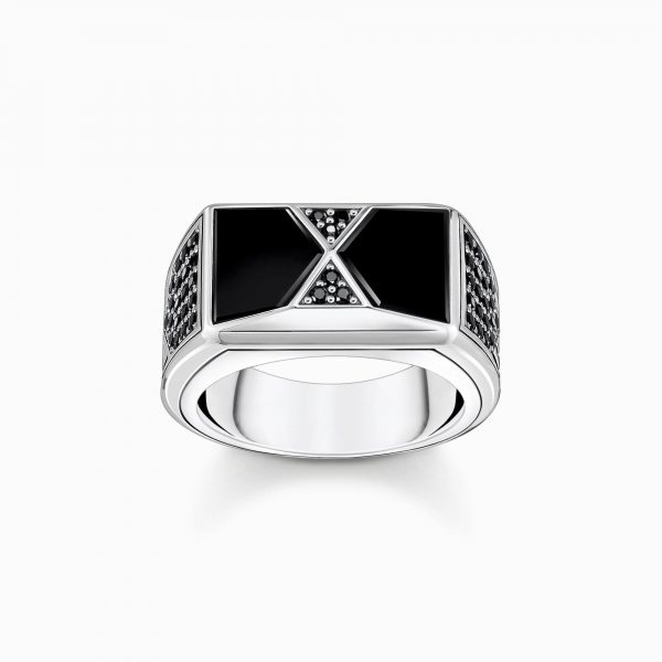 Bague avec noires onyx et pierres noires argent
