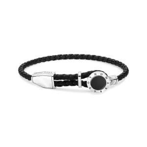 Bracelet cuir et argent médaille noir