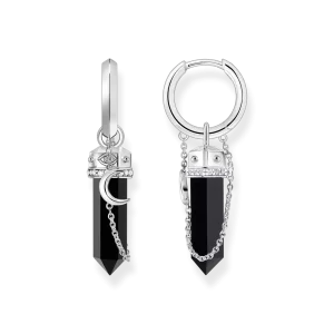 Créoles à breloque en onyx et chaîne argent noirci