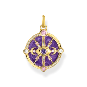 Pendentif œil avec détails cosmiques et pierres plaqué or