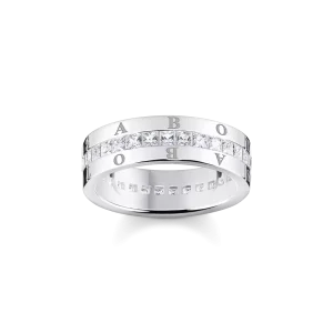 Bague ruban avec pierres blanches pavé argent