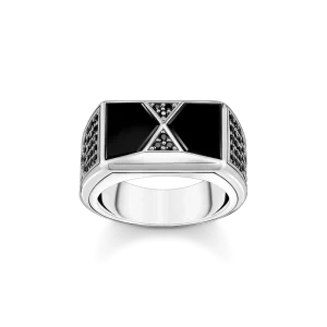 Bague avec noires onyx et pierres noires argent