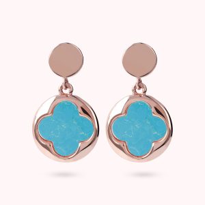 Boucles d'Oreilles Pendantes Trèfle à Quatre Feuilles en Pierre Naturelle