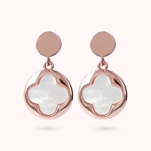 Boucles d'Oreilles Pendantes Trèfle à Quatre Feuilles en Pierre Naturelle
