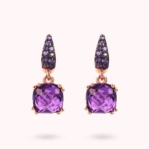 Boucles d'Oreilles Pendantes avec Pierre Prisma Gem et Pavé