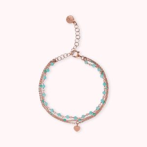 Bracelet chaîne chapelet multibrins avec pendentif émail et cœur
