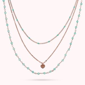 Collier chapelet gradué multibrins avec pendentif en émail et cœur