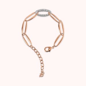 Bracelet à maillons marquise et élément pavé de zircones cubiques