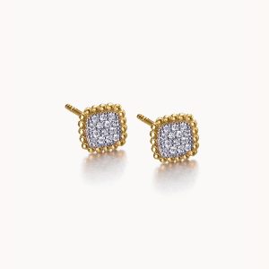 Boucles d'oreilles carrées en or avec perles et diamants
