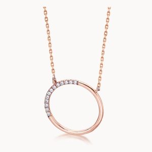 Collier Pendentif rond en or rose avec diamants